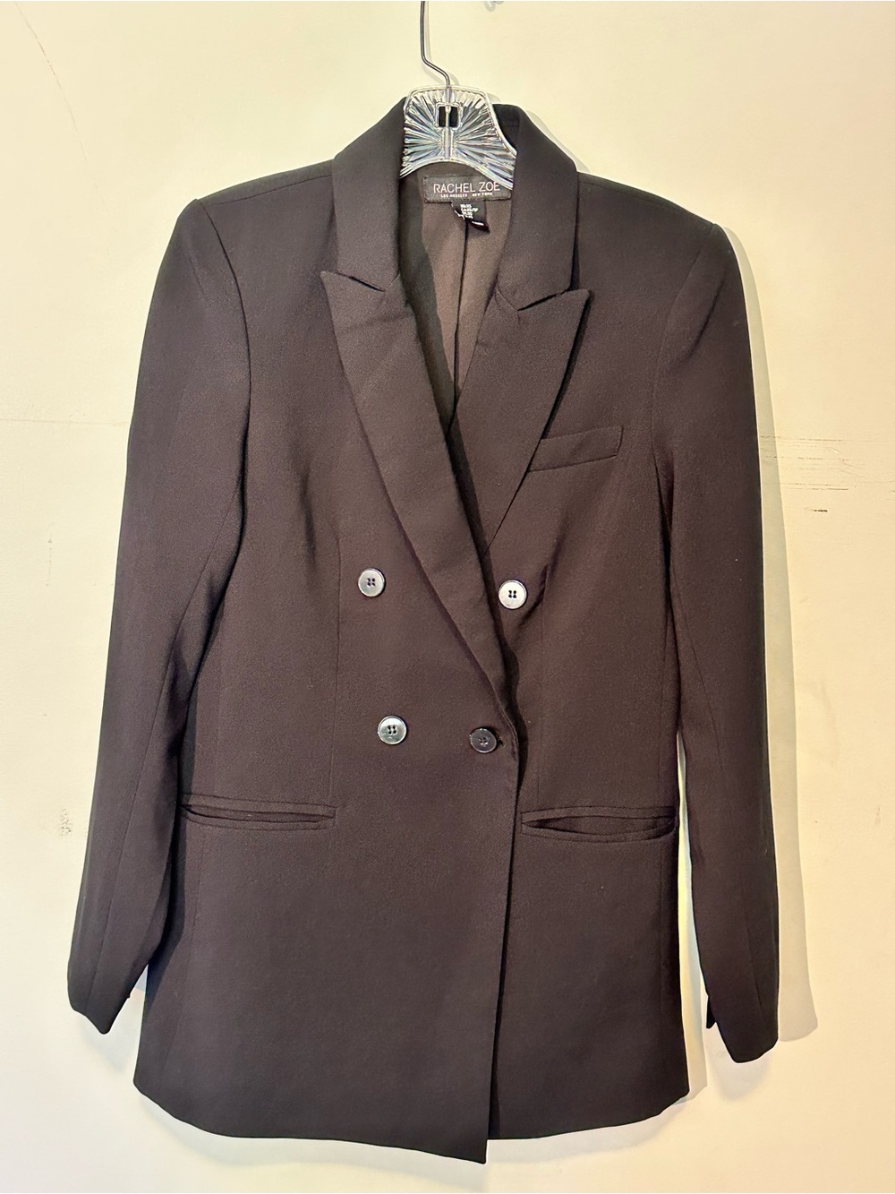 Rachel Zoe Black Double-Breasted Blazer with Notched Lapel